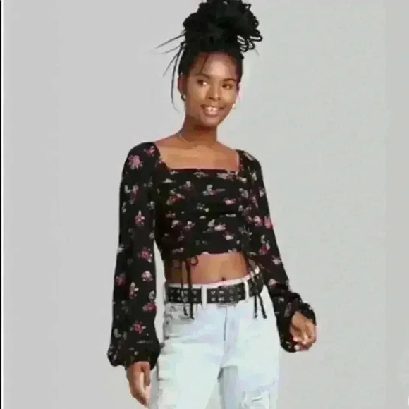 Wild Fable floral print Bishop sleeves crop top size S - Picture 1 of 9